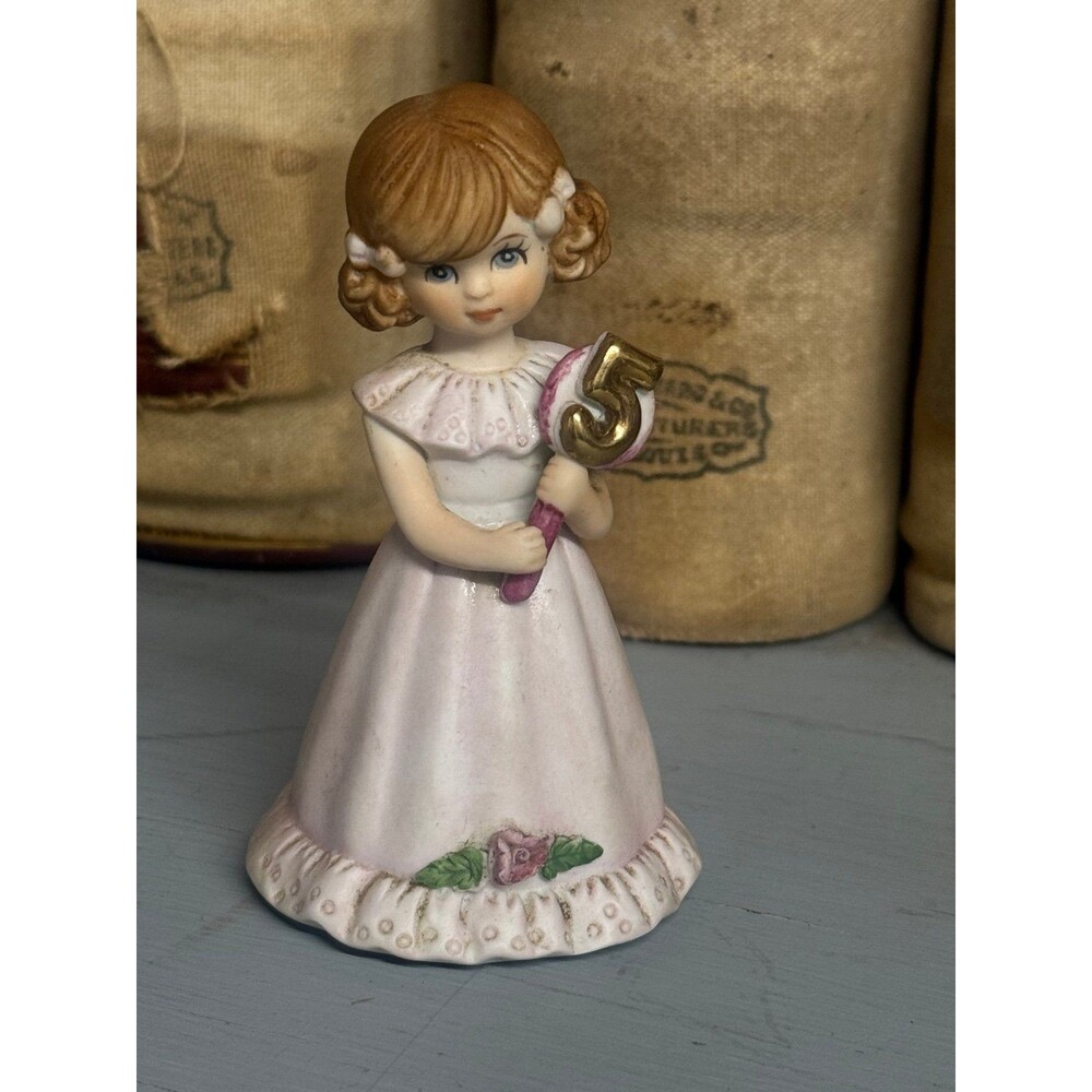 Vintage Enesco Growing Up Girls Age 5 Blonde Figurine 1982 Porcelain Birthday